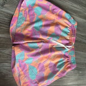 chubbies Peach Swim Shorts with Pink & Aqua Leaf Trim